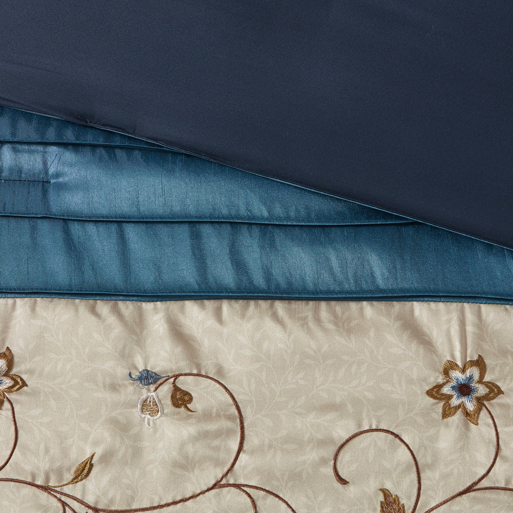 Embroidered 7 Piece Comforter Set Navy King Media 9
