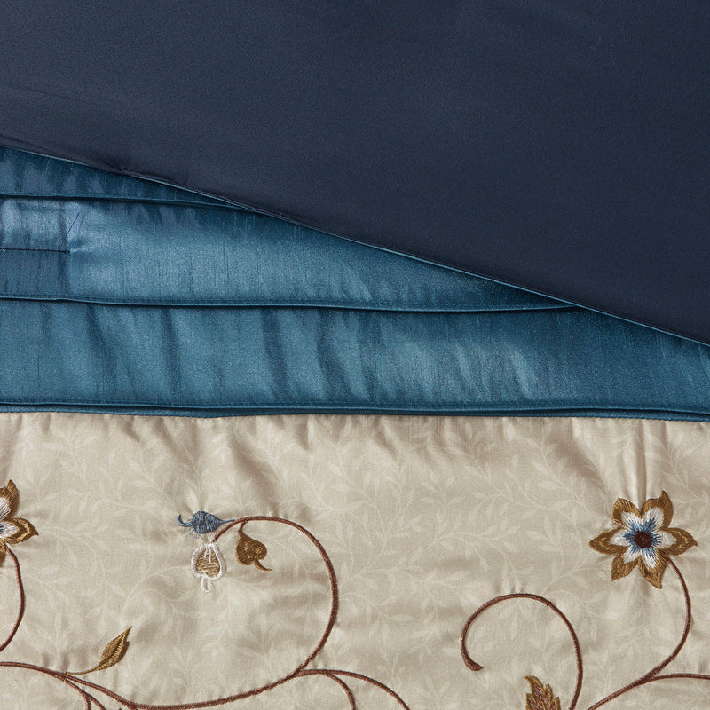 Embroidered 7 Piece Comforter Set Navy King
