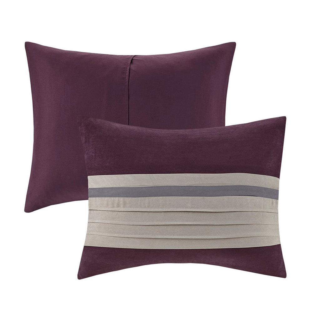 7 PC Pieced Faux Suede Comforter Set Purple Queen Media 2