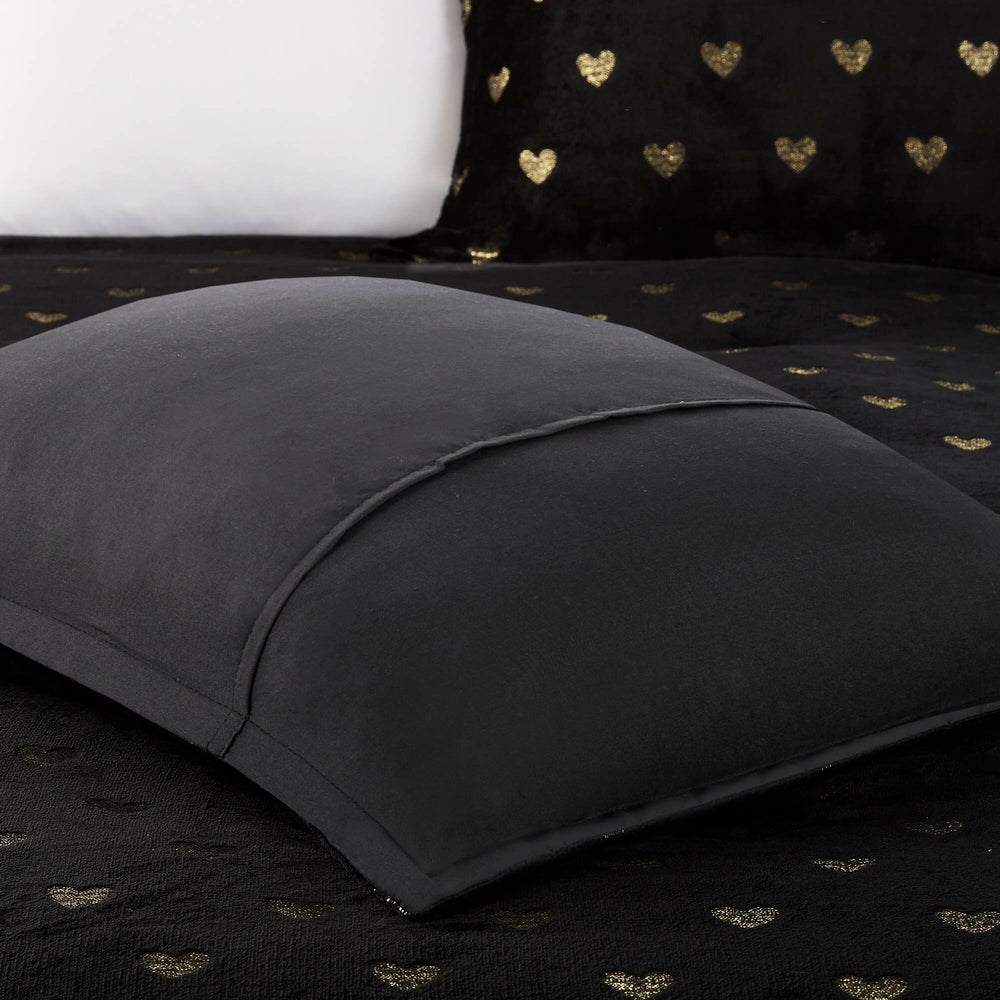 3 PCS Twin/Twin XL Metallic Printed Plush Comforter Set with Throw Pillow Black/Gold Media 2