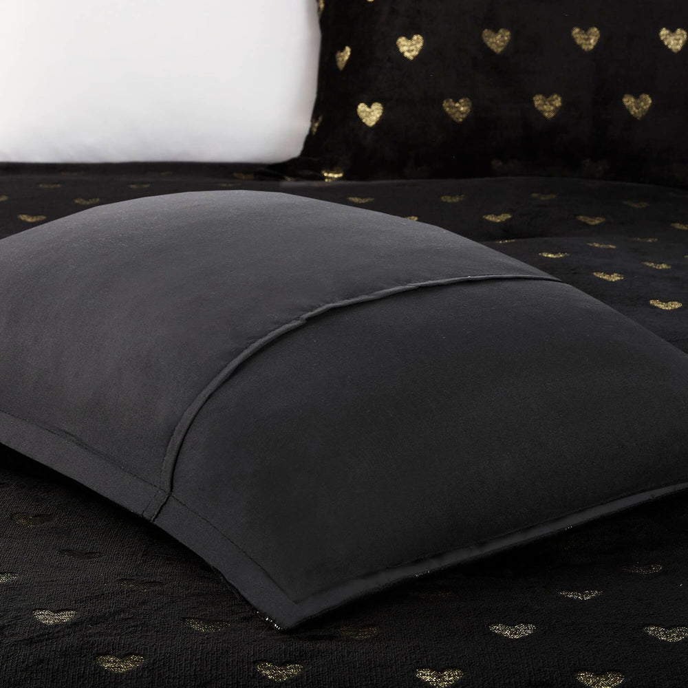 3 PCS Twin/Twin XL Metallic Printed Plush Comforter Set with Throw Pillow Black/Gold Media 2