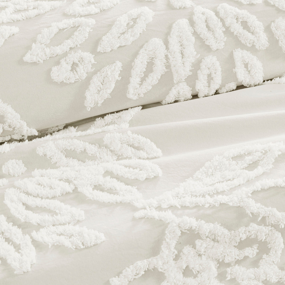 3 Piece Tufted Cotton Chenille Floral Comforter Set Off-White King/Cal King Media 2