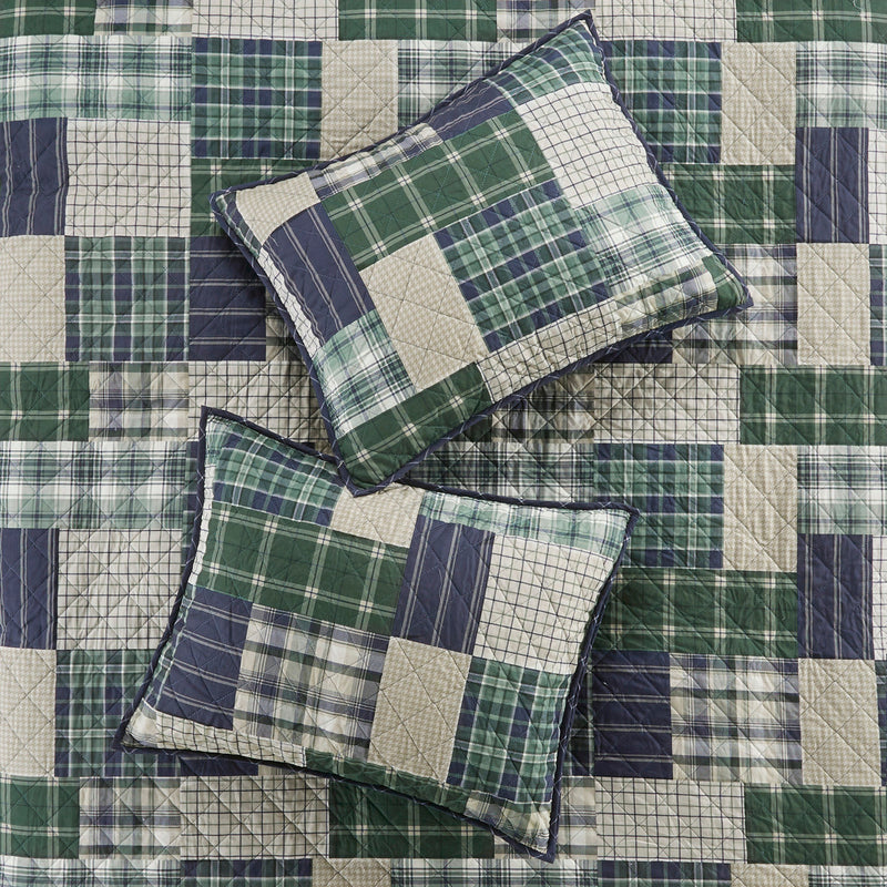 3 Piece Reversible Printed Quilt Set Green / Navy King/Cal King