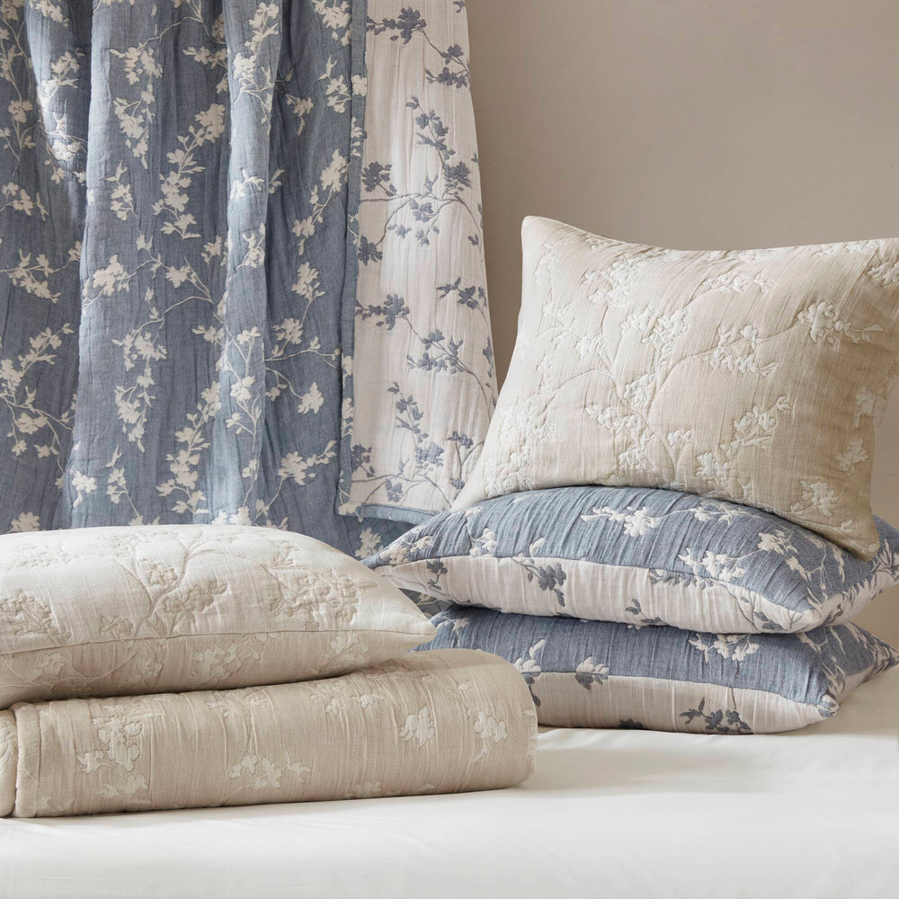 3 Pieces Full/Queen Jacquard Cotton Gauze Quilt Set,Blue Media 5
