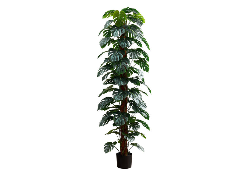 Artificial Plant, 83' Tall, Monstera Tree, Floor, Indoor, Decorative, Green Leaves, Black Pot