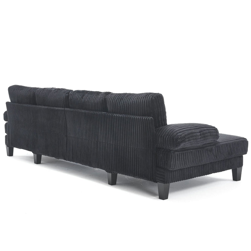 U Shaped Sofa Wood Frame Oversized Four-Seater Living Room Black Upholstery