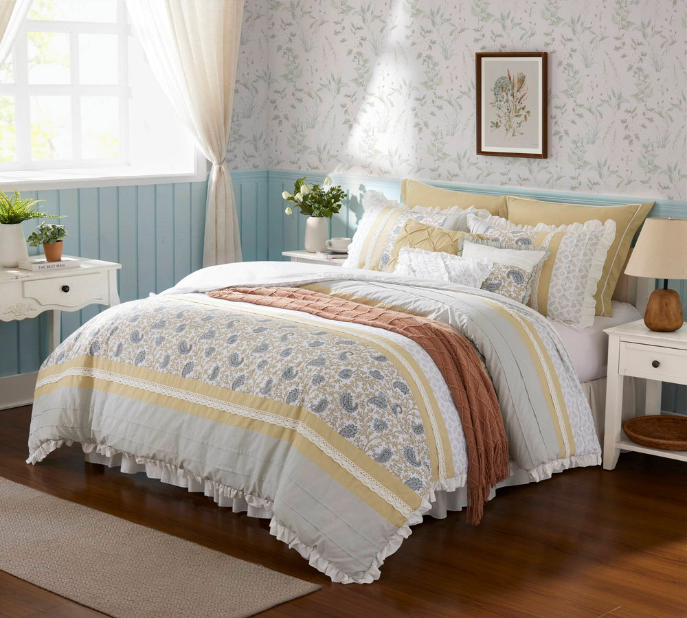 9 Piece Cotton Percale Comforter Set Yellow Queen Media 17