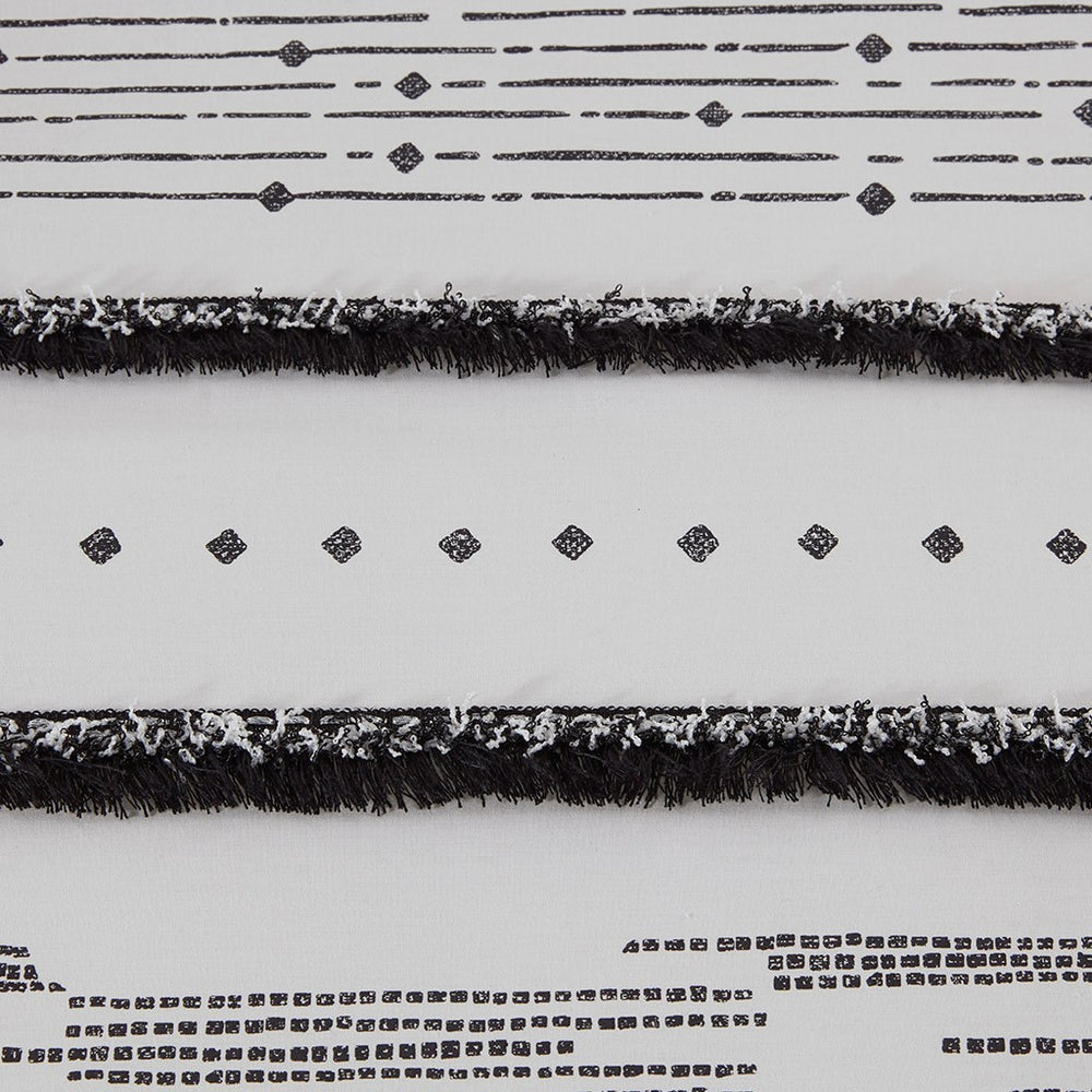 Cotton Printed Comforter Set with Trims Black/White Full/Queen Media 4