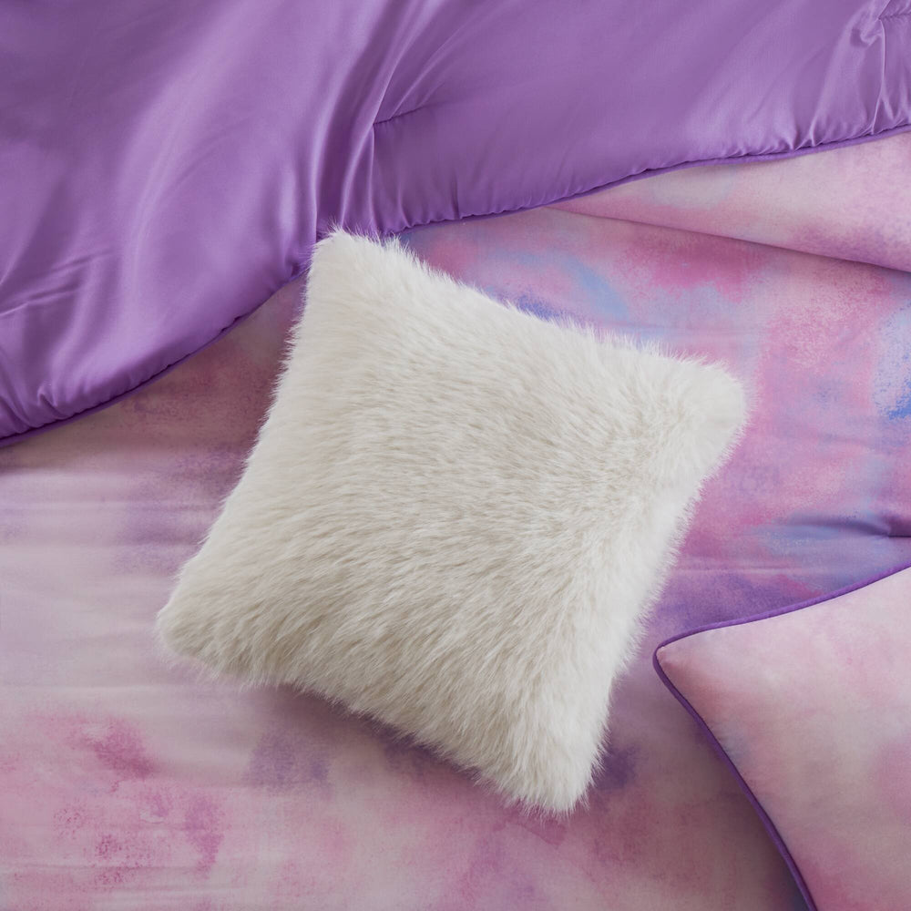 4 Pieces Full/Queen Watercolor Tie Dye Printed Comforter Set with Throw Pillow,Purple Media 13