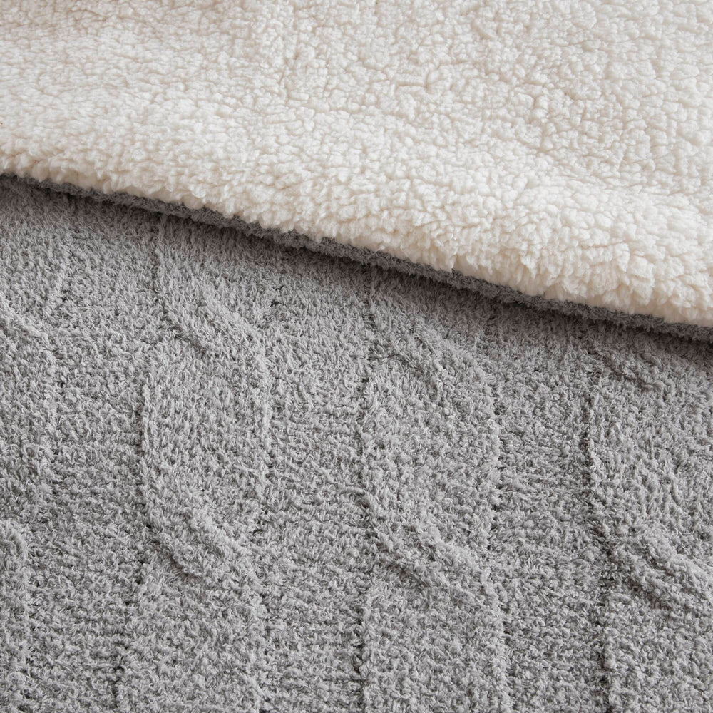 3 Pieces Full/Queen Cable Knit Chenille Comforter Set,Gray Media 15