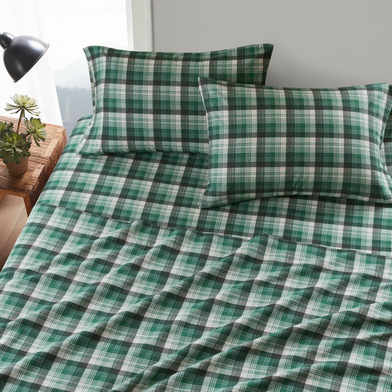 4 PCS Twin Sheet Set Green Plaid