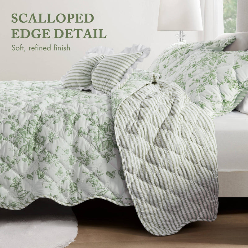 4 Pieces King  Quilt Set with Decorative Pillow,Green