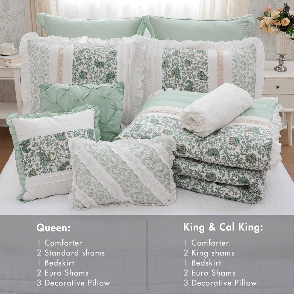 9 Piece Cotton Percale Comforter Set Aqua Queen Media 8