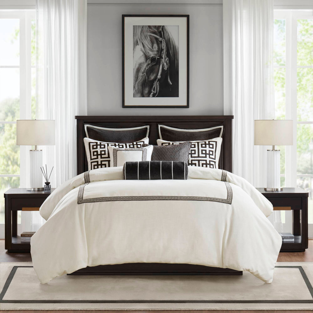 8 PCS Queen Embroidery Oversized Duvet Style Comforter Set Black/White Media 19