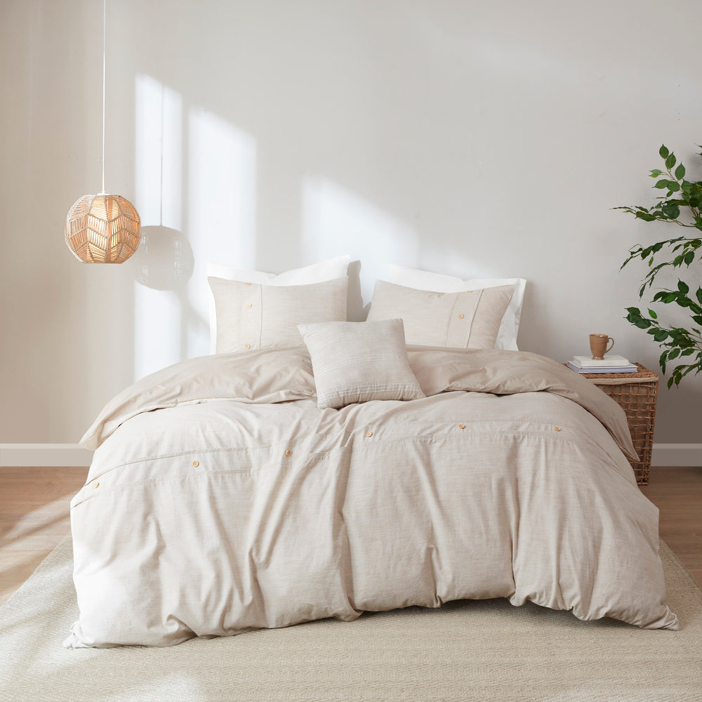 5 Piece Organic Cotton Oversized Comforter Cover Set w/removable insert Natural Full/Queen Media 3