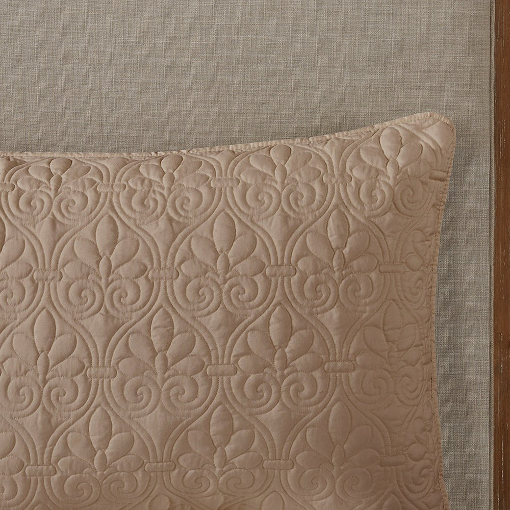 3 Piece Split Corner Pleated Quilted Bedspread Khaki King Media 4