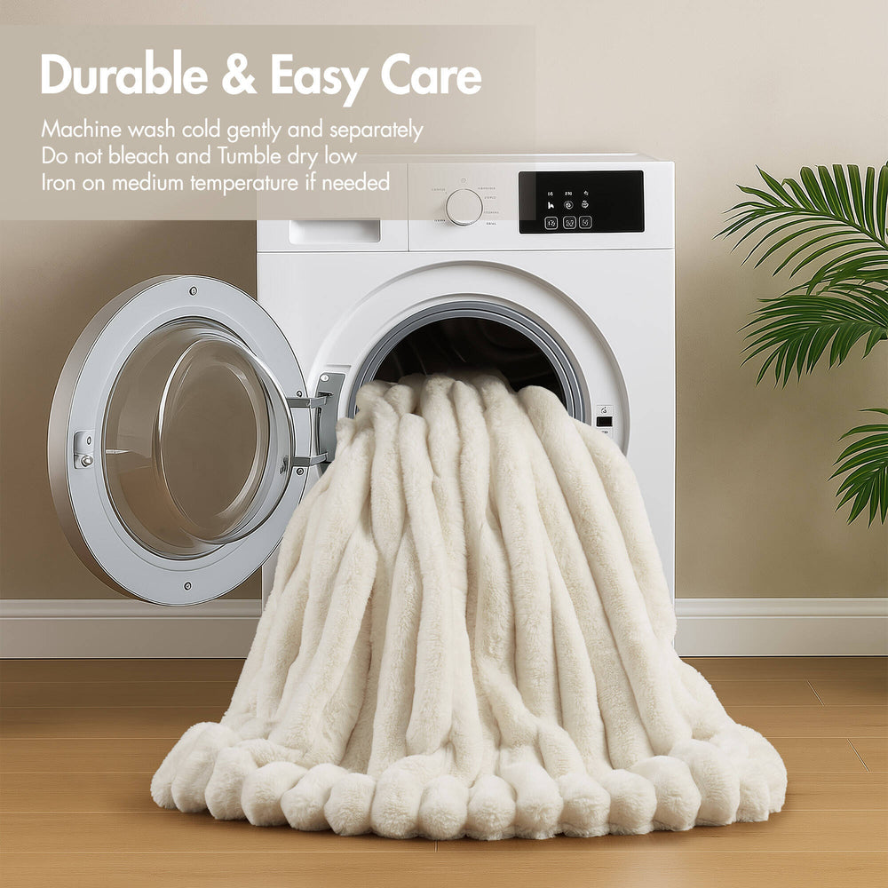 3-Piece Full/Queen  soft Faux Fur Ribbed Comforter Set,Ivory Media 2