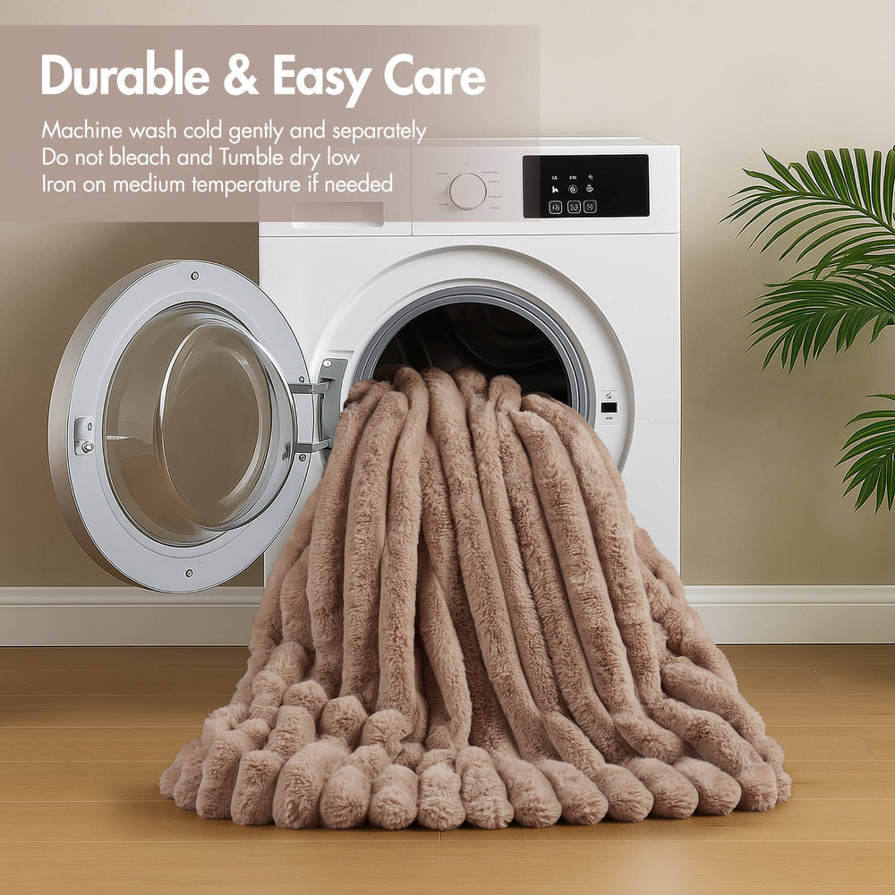 3 Pieces Full/Queen Ultrasoft Faux Fur Ribbed Comforter Set,Mocha Media 3