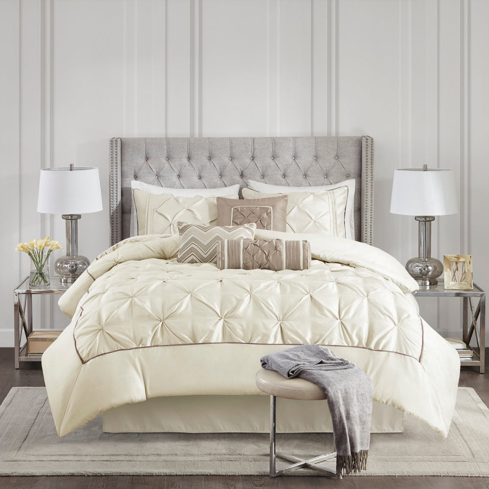 7 Piece Tufted Comforter Set Ivory Queen Media 8