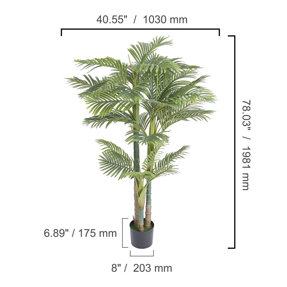 Artificial Gold Cane Palm Tree, 6.5 FT Tall Faux Plant, PE Material & Anti-Tip Tilt Protection Low-Maintenance Plant, Lifelike Green Fake Tree for Home Office Warehouse Decor Indoor Outdoor Media 5