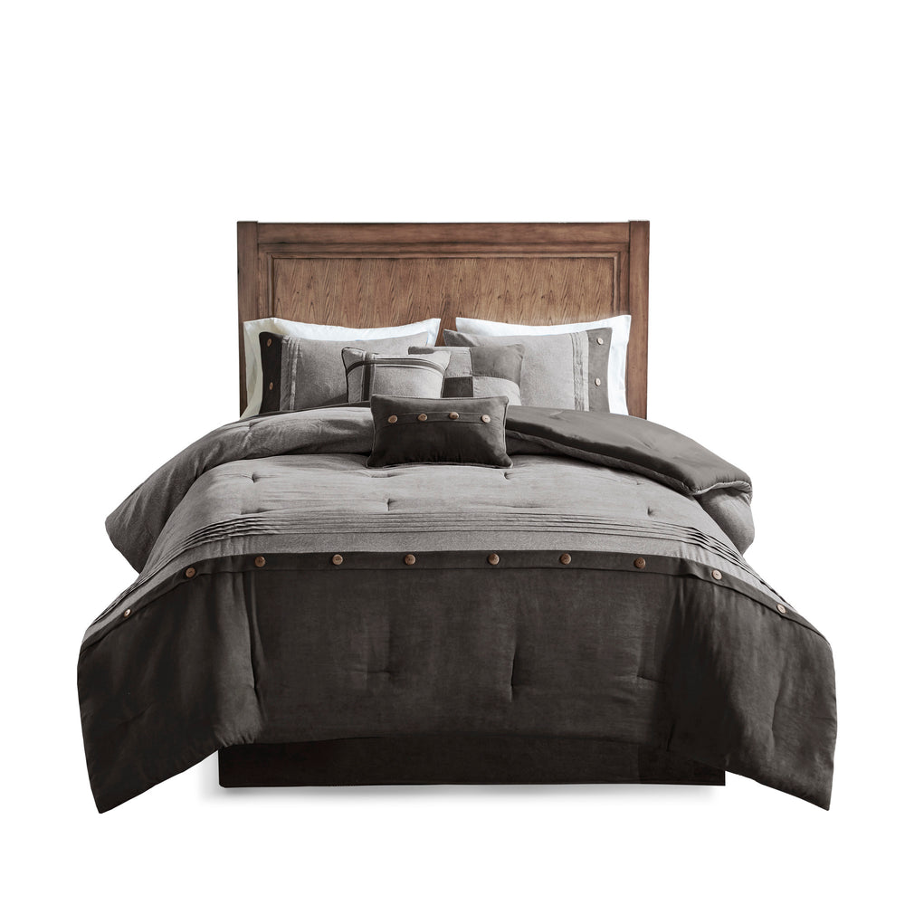 7 Piece Faux Suede Comforter Set Grey King Media 7