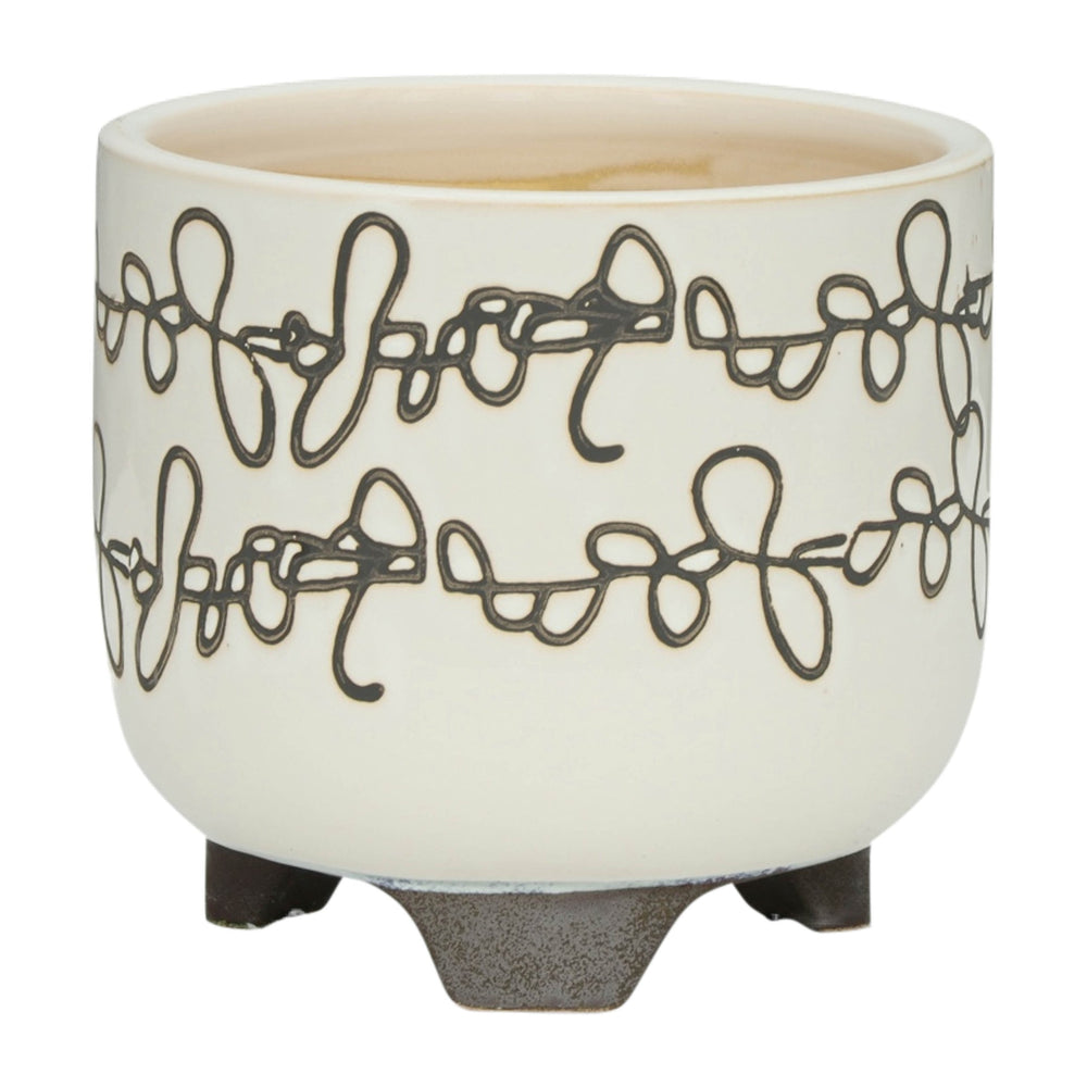 S/2 CERAMIC 6/8' SCRIBBLE FOOTED PLANTER, BEIGE Media 3