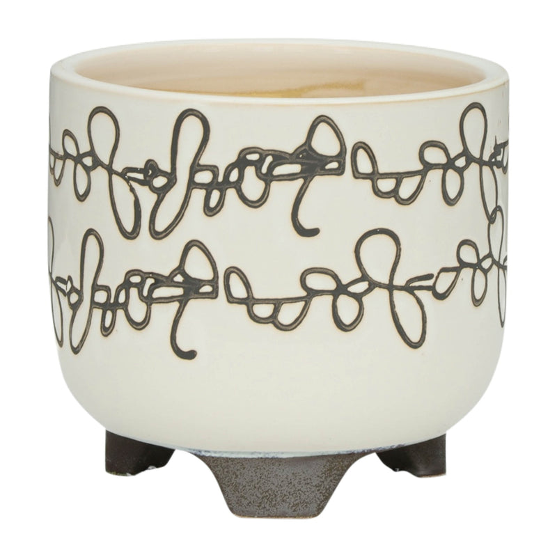 S/2 CERAMIC 6/8' SCRIBBLE FOOTED PLANTER, BEIGE