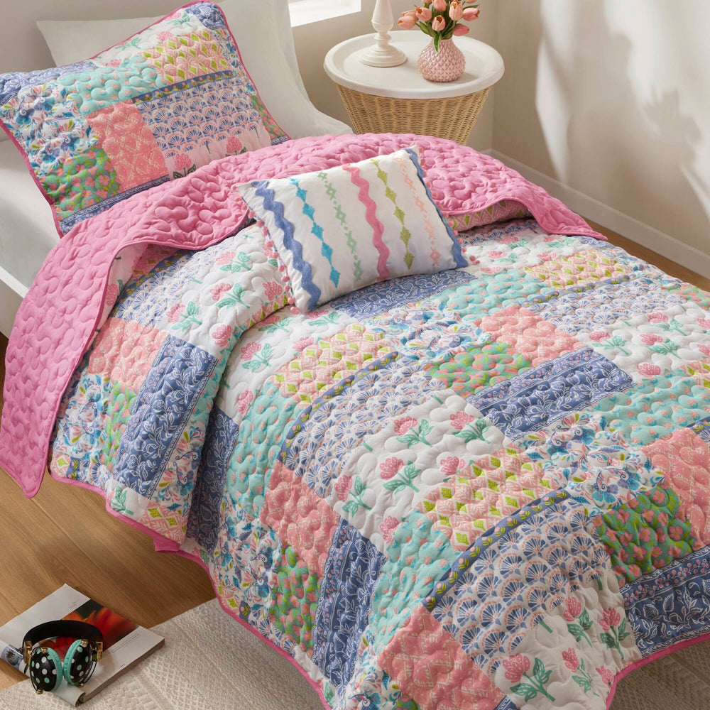 3-Piece Twin/Twin XL 3pcs Quilt Set,Pink Media 12