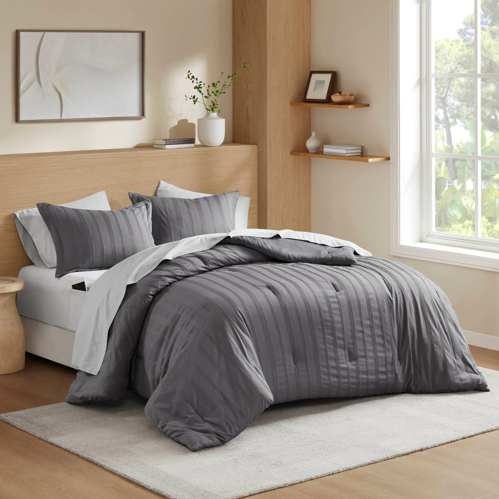 7-Piece Queen Woven Striped Comforter Set Media 1
