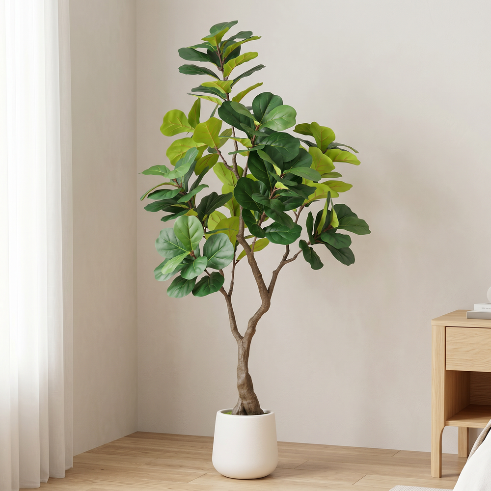 6FT Artificial Fiddle Leaf Fig Tree With Decorative White Pot, Faux Indoor Plant for Home Office Living Room Corner Decoration, 1pc/set Media 2