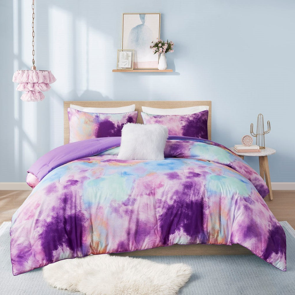 Twin/Twin XL Watercolor Tie Dye Printed Comforter Set with Throw Pillow Media 4