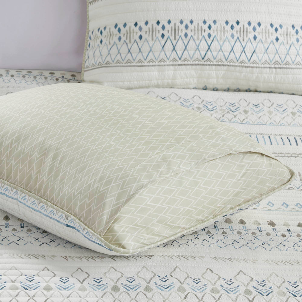 3 Piece   Seersucker Quilt Set Taupe/Blue King/Cal King Media 10