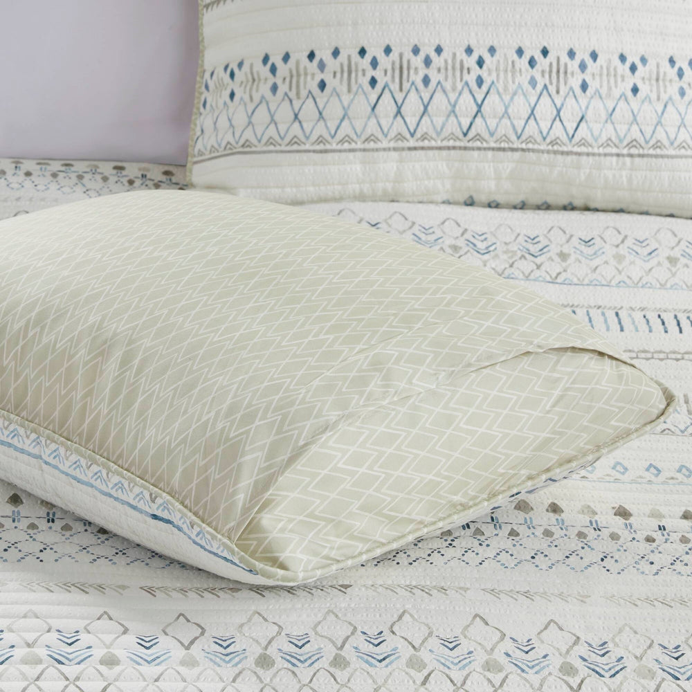 3 Piece   Seersucker Quilt Set Taupe/Blue King/Cal King Media 10