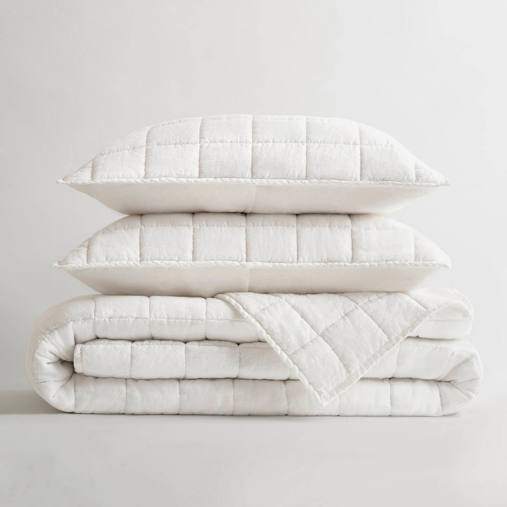 3-Piece Full/Queen Linen Garment Washed Quilt Set,White Media 14