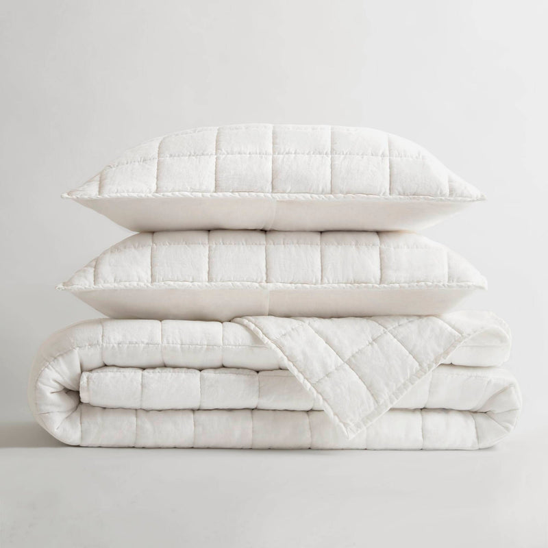 3-Piece King/Cal King Linen Garment Washed Quilt Set,White