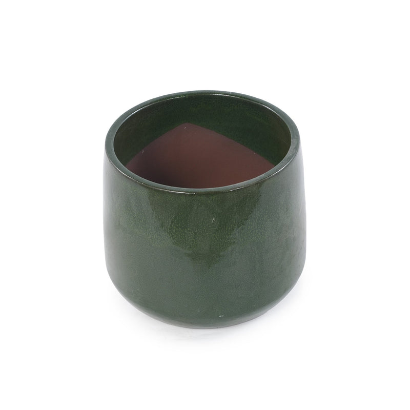 Handmade Solid Glazed Ceramic Planter Set of 4, 14/11/9/7 Inch Diameter, Deep Green, for Succulents and Cacti, Outdoor Garden & Indoor Stairs Use, Breathable Clay with Drainage Holes