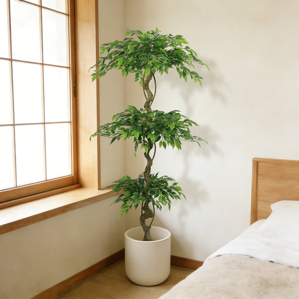6FT Lifelike Artificial Ficus Tree with Black Pot for Home or Office Decor, Green Plastic Indoor Plant Media 2