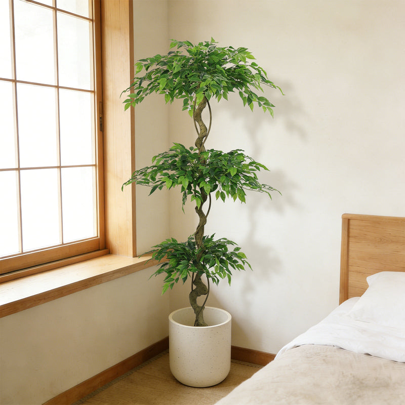 6FT Lifelike Artificial Ficus Tree with Black Pot for Home or Office Decor, Green Plastic Indoor Plant