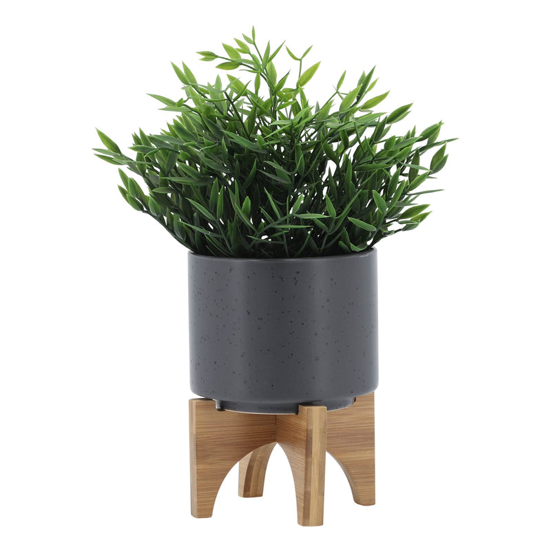5' PLANTER W/ WOOD STAND, MATTE GRAY