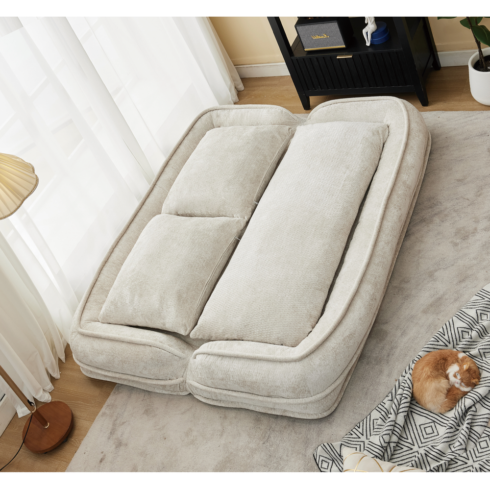 Pet Sofa Bed Chenille 2-In-1 Lounge Couch With 5 Adjustable Positions For People & Pets Beige Media 14