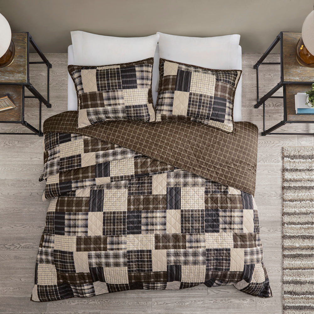 3 Piece Reversible Printed Quilt Set Black/Brown King/Cal King Media 4