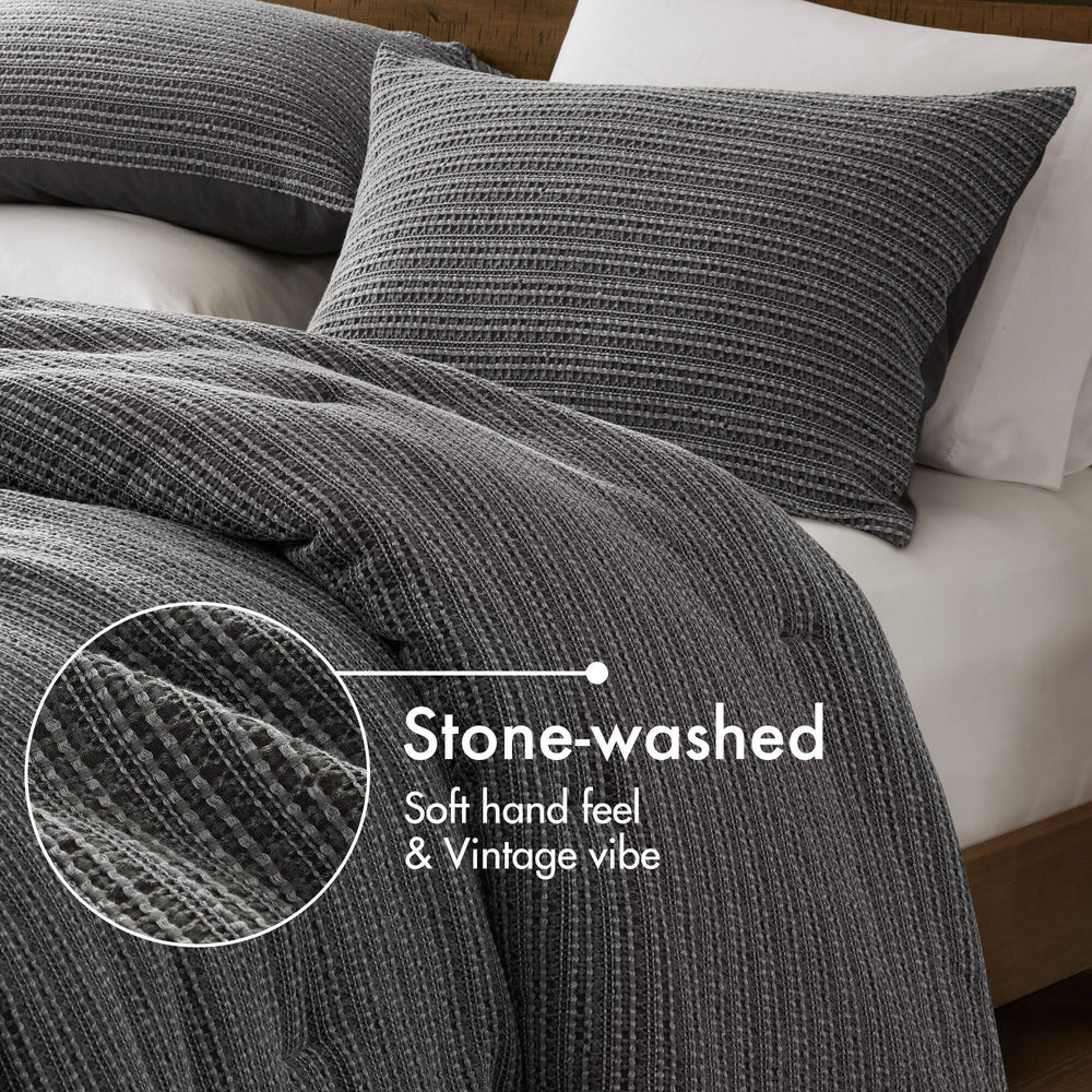 3PCS Full/Queen Waffle Washed Comforter Set Media 12