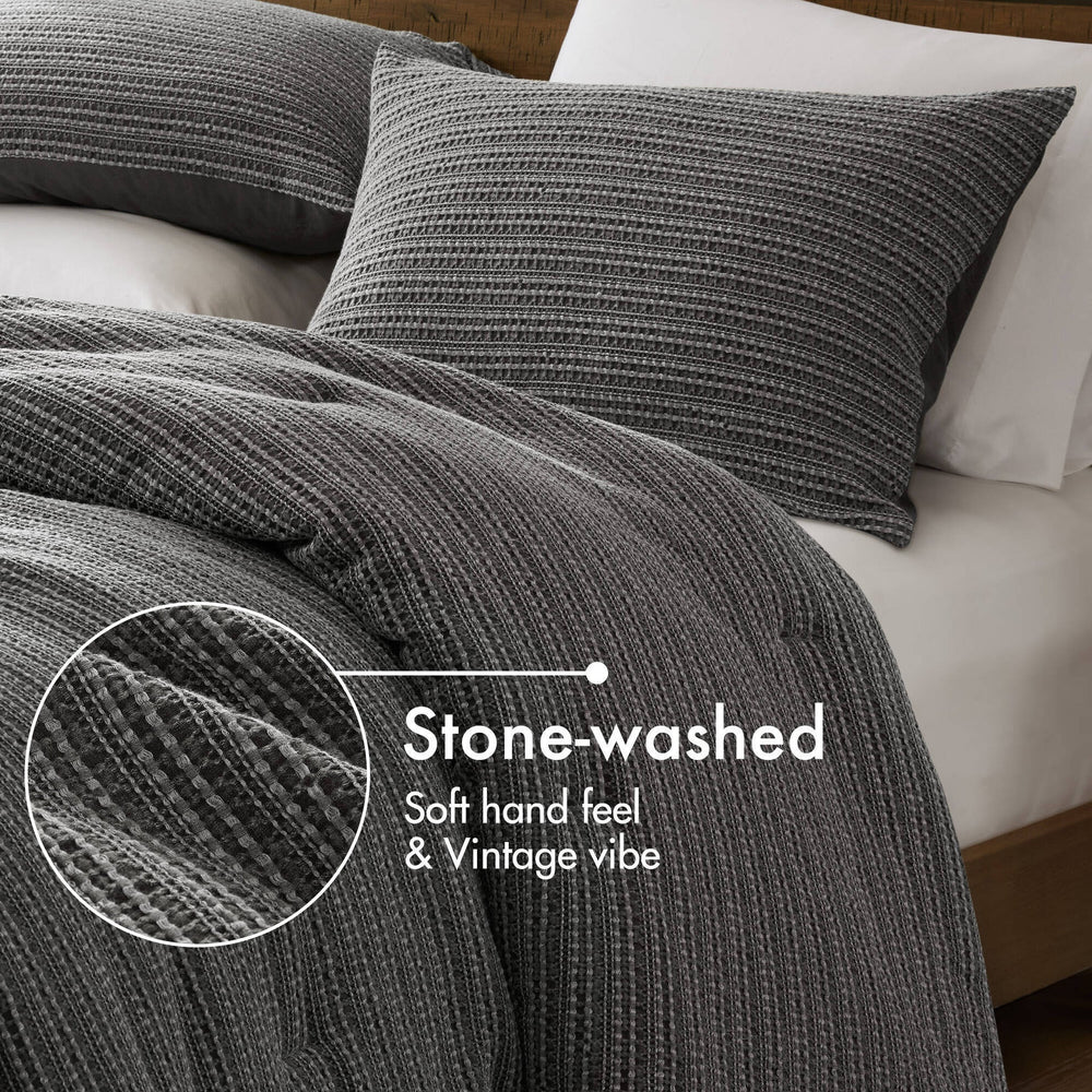 3PCS Full/Queen Waffle Washed Comforter Set Media 12