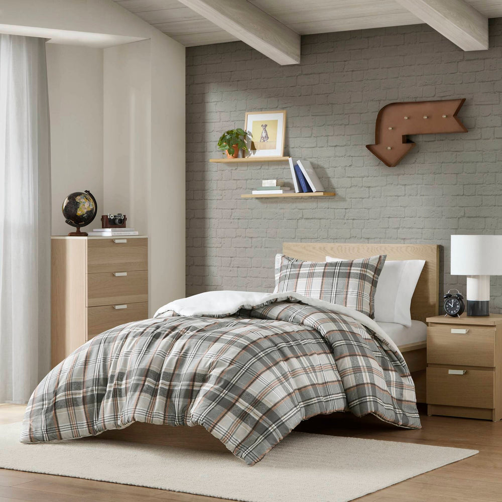 3PCS Full/Queen Plaid Duvet Cover Set Media 1