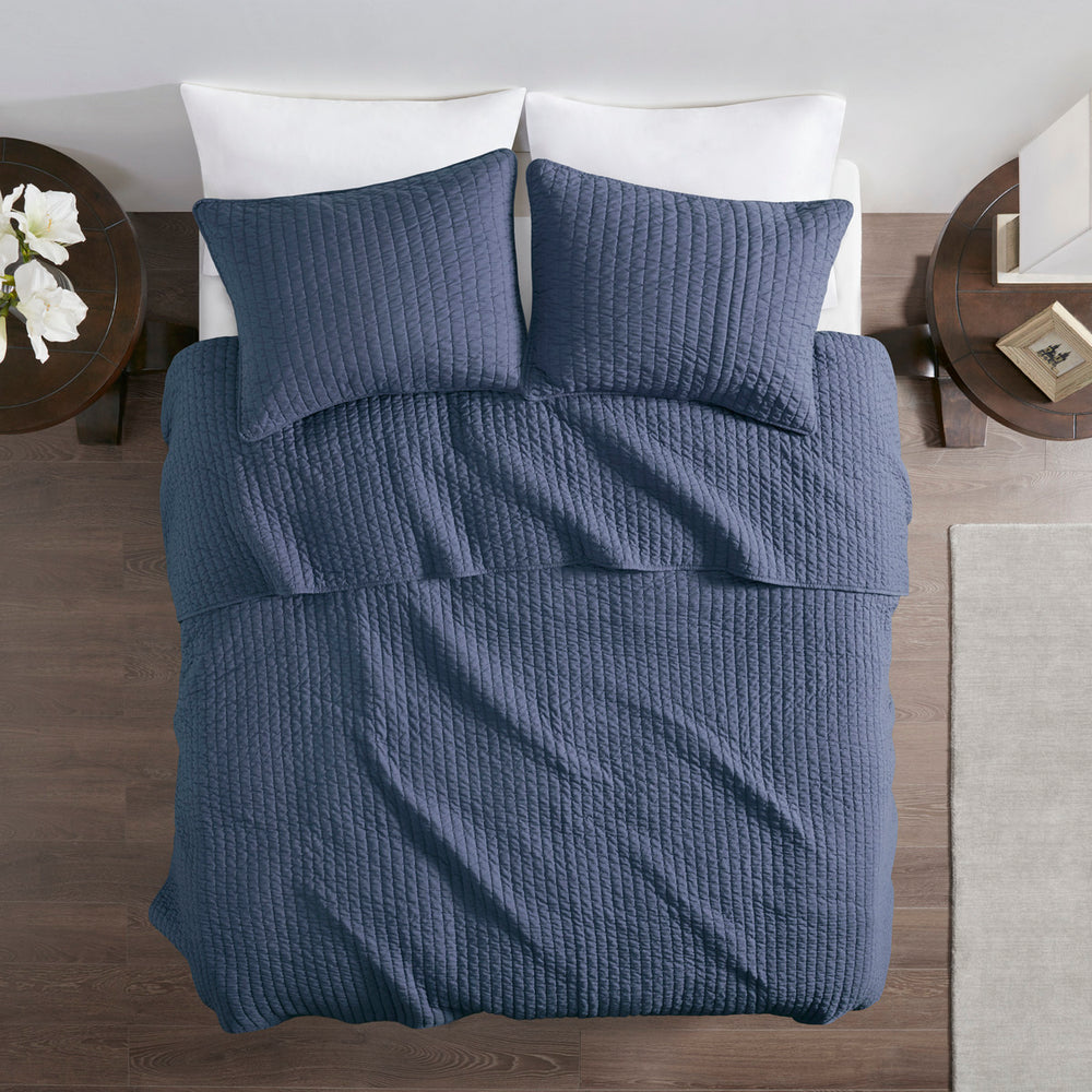 3 Piece Quilt Set Navy King/Cal King Media 8