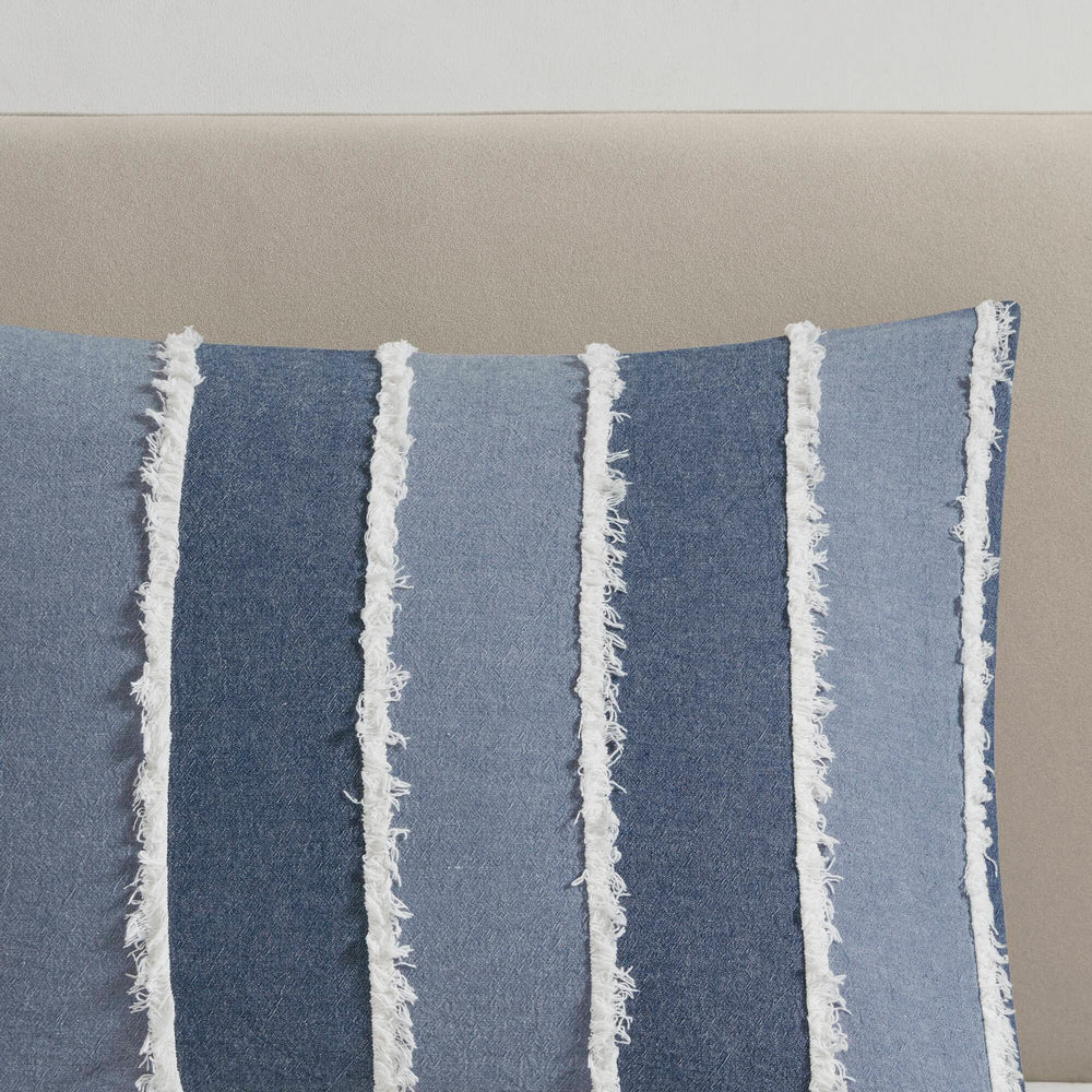 3 Pieces Full/Queen Striped Cotton Comforter Set,Blue Media 20