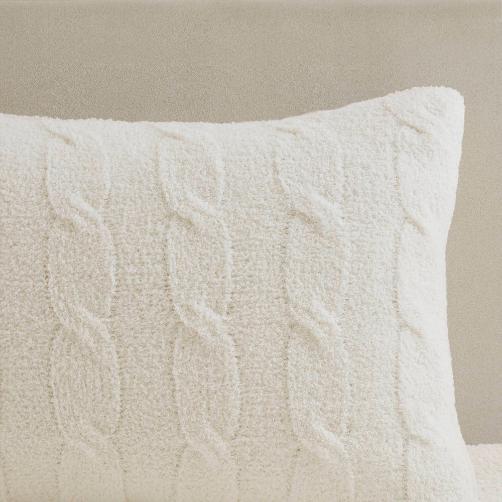 3 Pieces King/Cal King Cable Knit Chenille Comforter Set,Ivory Media 13