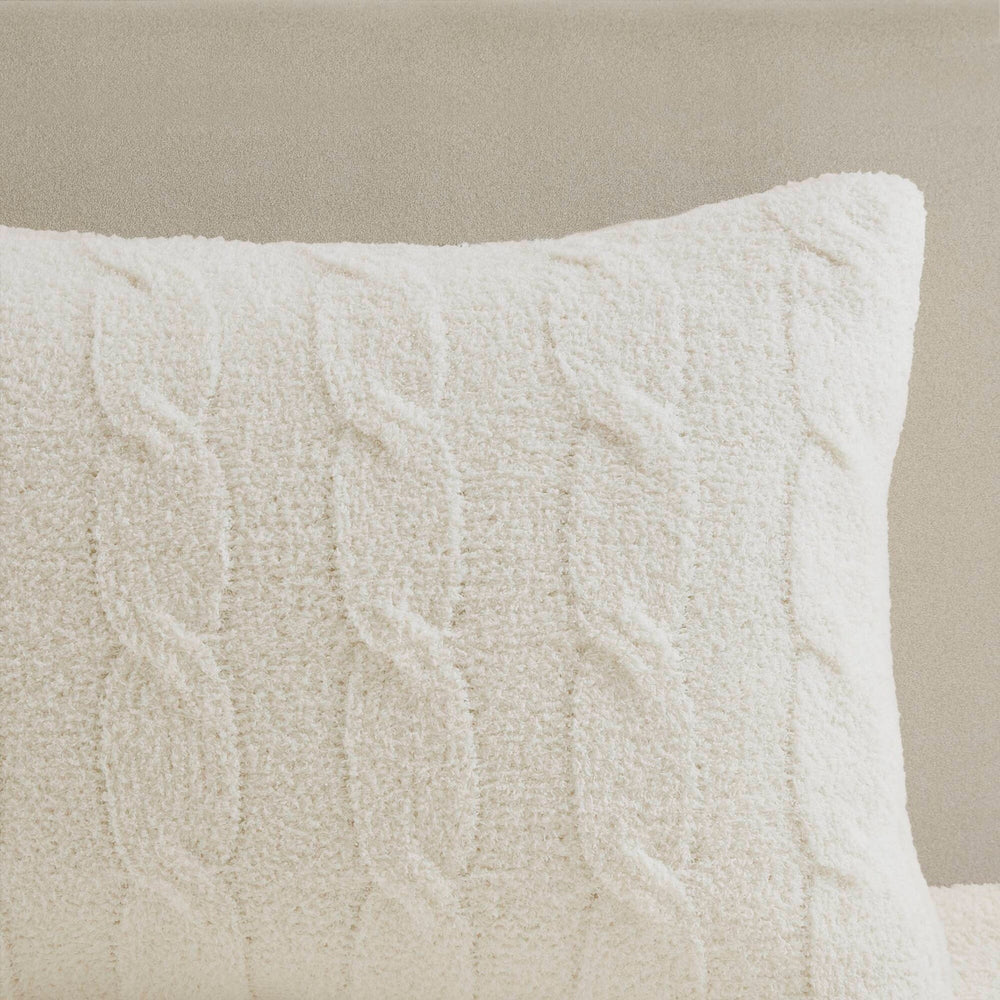 3 Pieces Full/Queen Cable Knit Chenille Comforter Set,Ivory Media 13