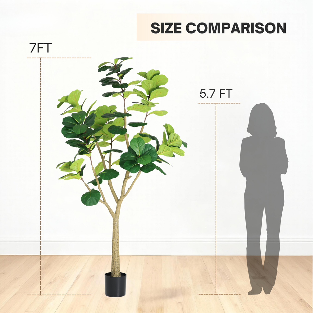 7FT Artificial Fiddle Leaf Fig Tree, Realistic Faux Potted Plant in Black Pot, 1pc/set Media 7