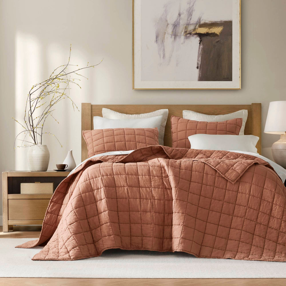 3-Piece King/Cal King Linen Garment Washed Quilt Set,Clay Media 1